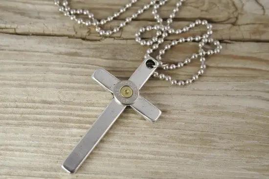 Bullet Cross Necklace for Men Silver Tone Real Bullet Bullet Designs Inc
