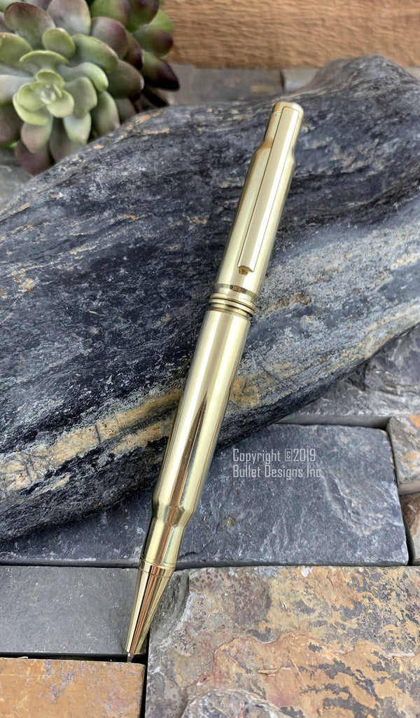 Bullet Ink Pen, Highly Polished Brass with Plain Clip – Bullet Designs ...