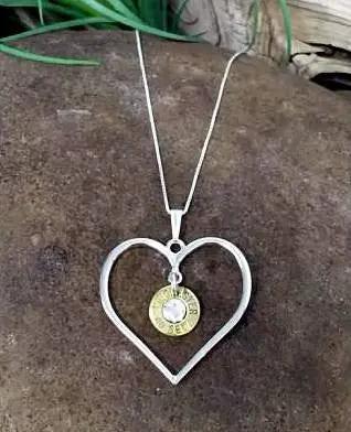 Captivated Heart Bullet Necklace, Sterling Silver, 40 Caliber