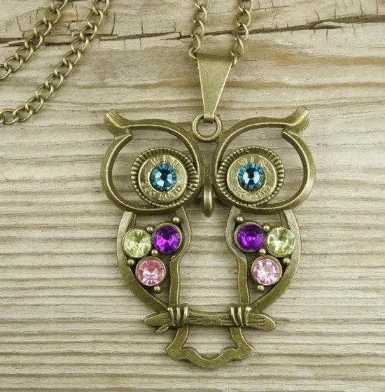 14k Yellow , White & Rose Gold Lab-Created Ruby Owl Pendant Charm - A&V Pawn