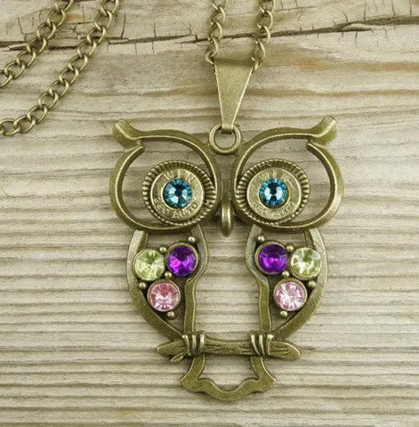Colorful Bronze Owl Brass Bullet Necklace