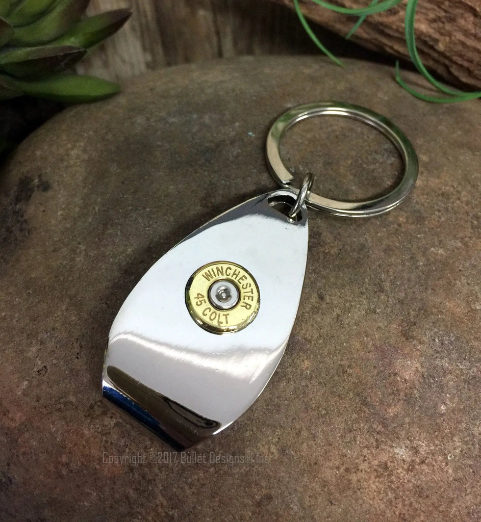 Custom Bullet Bottle Opener Keychain Keyring, Silver Bullet Designs® Inc.