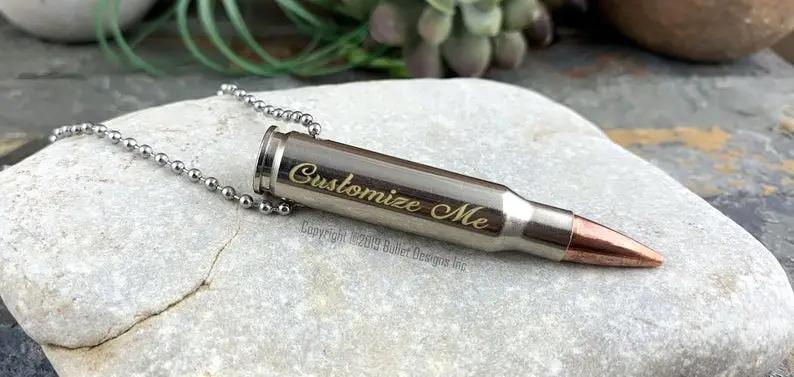Custom Engraved Bullet Necklace, Gold Engraving, 308, 223 – Bullet ...