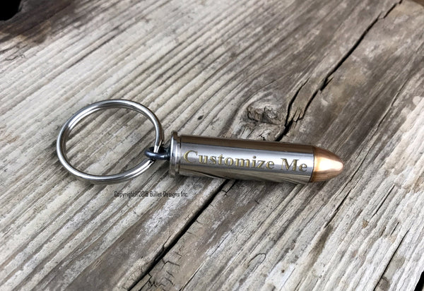 Engraved Bullet Key Chain Keychain, GOLD AND SILVER Engraving, 357 Mag, 38 Specia,l 44 Mag, Colt 45, 45 Auto