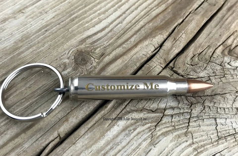 Key Chain Keychain, GOLD AND SILVER Engraving, 308, 30-06, 30-30, 270, 243, 223, ar15, M4