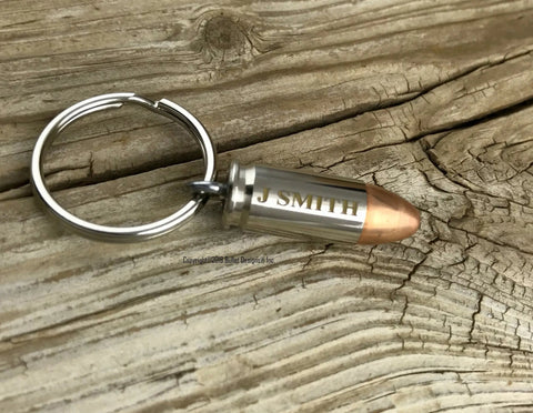 Engraved Bullet Key Chain, GOLD AND SILVER Engraving, Small Pistol, 9mm, 380, or 40 Cal