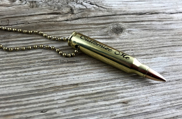Ingraved Bullets Custom Engraved Bullet Necklace Brass, DARK, 223, 308, 30-06 – Bullet ...