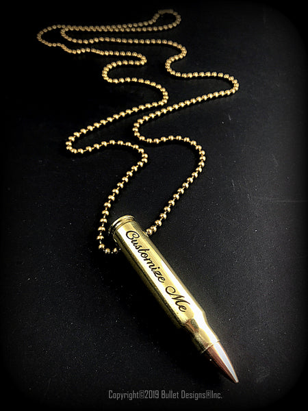 Ingraved Bullets Custom Engraved Bullet Necklace Brass, DARK, 223, 308, 30-06 – Bullet ...