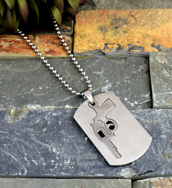 Stainless Steel Pistol Dog Tag Gun Necklace