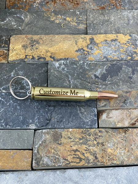 Custom Engraved Brass Bullet Keychain, DARK PERMANENT ENGRAVING, 338 Lapua Bullet, Personalized Keyring