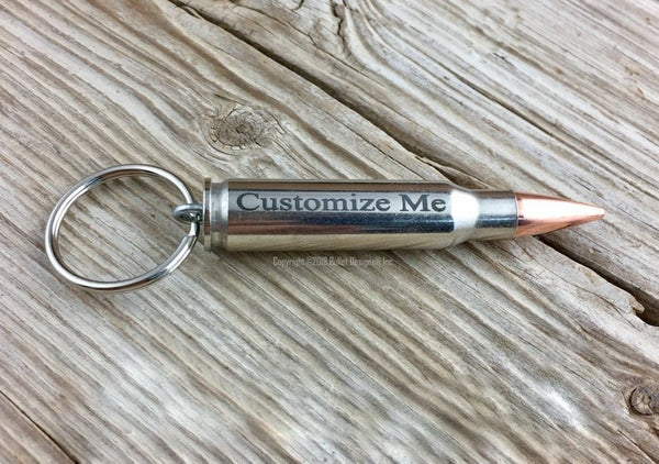 Custom Key Chain Nickel Keychain, DARK Engraving, 308, 30-06, 30-30, 270, 243, 7mm-08, ak-47,223, ar15, M4