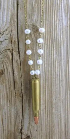 Pearl Beaded Bullet Casing Necklace