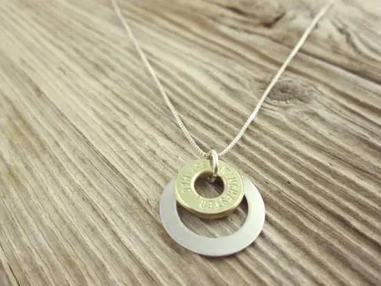 Sterling Silver Washer Bullet Minimalist Necklace Mixed Metal