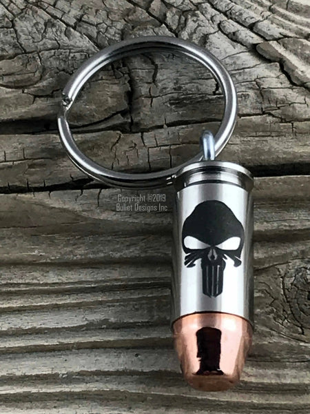 Skull Engraved Bullet Keychain Punisher Skull
