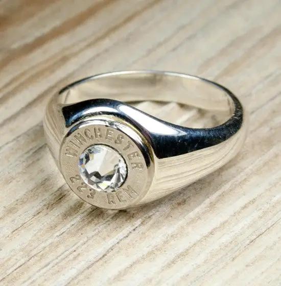 Bullet Ring Solid .925 Sterling Silver Bullet Jewelry, 223, AR-15 - Nickel  (Shown) / 5
