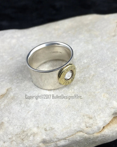 .925 Sterling Silver 223 Bullet Wedding Band Ring