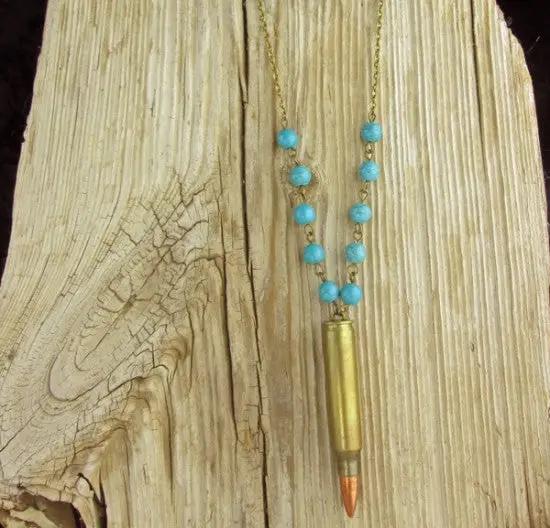 Turquoise Beaded Bullet & Casing Necklace