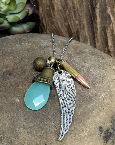 Wing and a Prayer 22 Caliber Bullet Charm Necklace  Bullet Jewelry