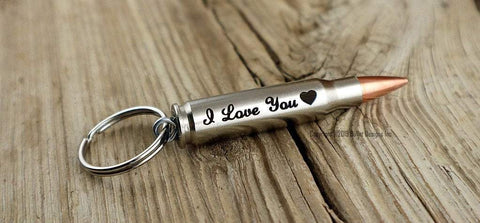 I Love You Valentine's Heart Nickel Bullet Laser Engraved Keychain, 308, 30-06, 30-30, 270, 243, ak-47,223, ar15